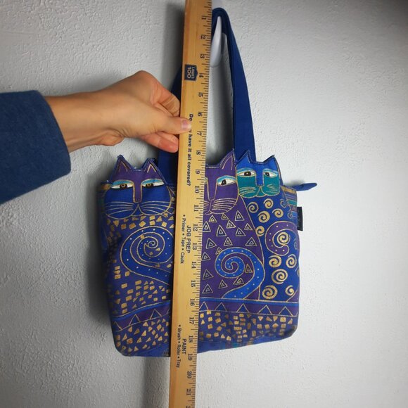 Laurel Burch Cut Out Cat Bag Tote Purse Blue Purple Abstract Indigo Cats Handbag - Picture 4 of 9